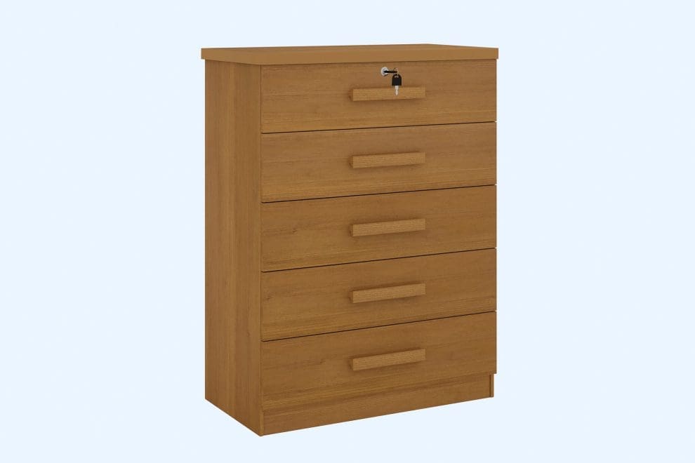 COMODA IPANEMA CINAMOMO scaled 1 Cômoda Tulsa – 5 Gavetas – 100% MDF – 85 cm de Largura x 116 cm de Altura – Cinamomo