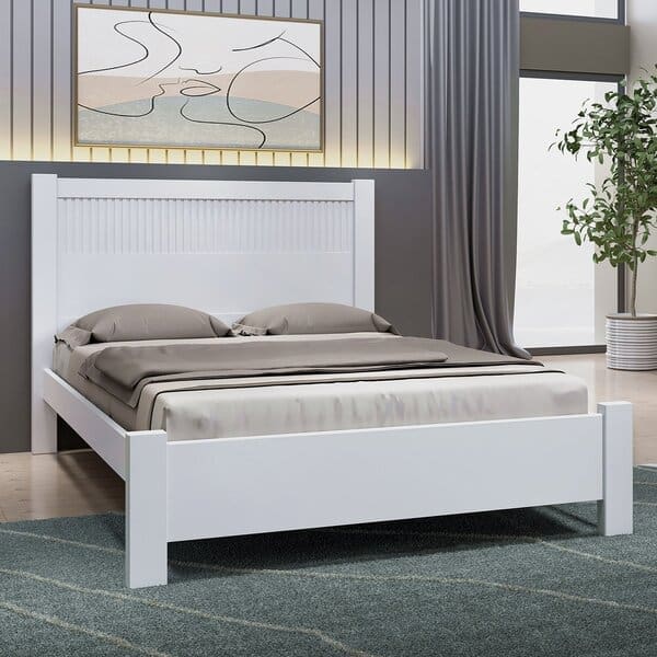 Cama Casal Orlando Plus Ripado – 100% MDF – Branco – 1,53 x 2,00 m