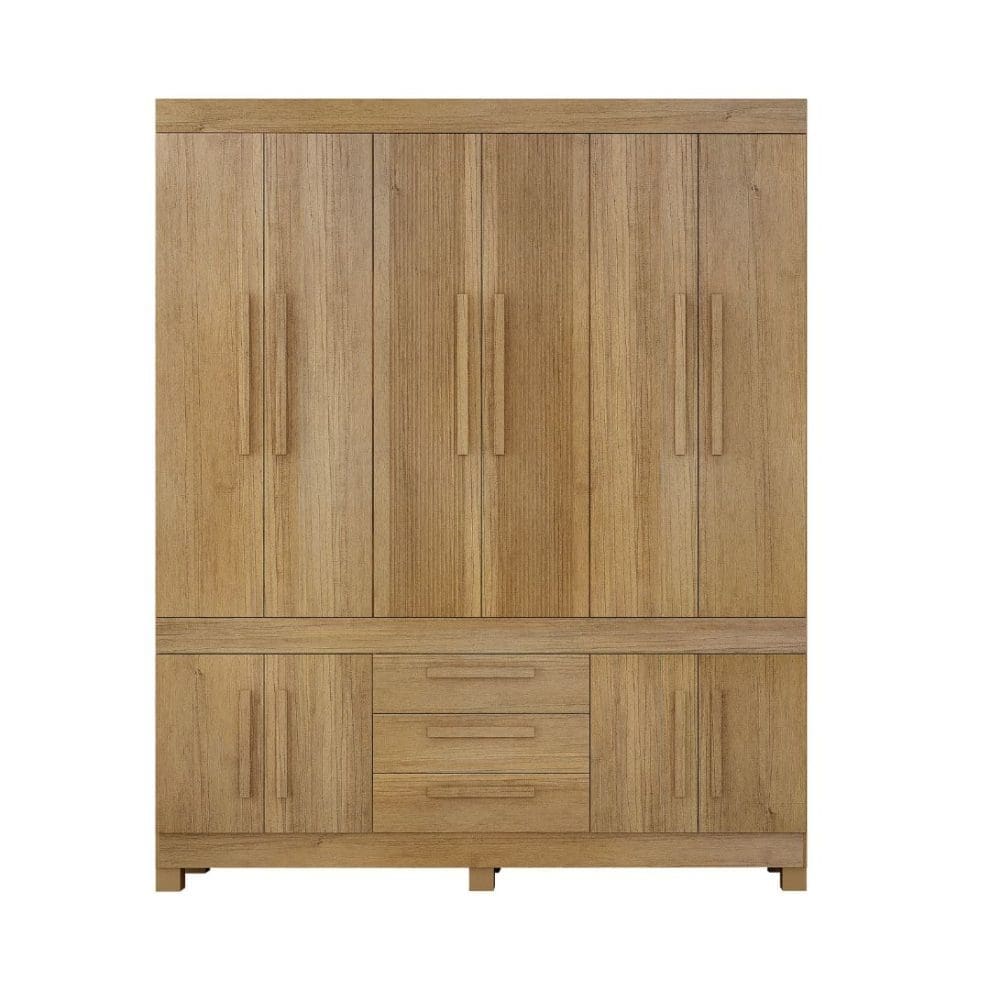 1 14 Guarda-Roupa Casal 10 Portas Zara – 3 Gavetas – 100% MDF – Cinamomo – 1,85 m – Portas Frisadas