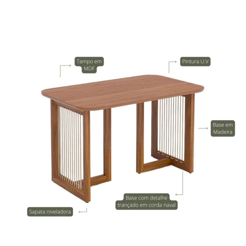 2 12 Mesa de Jantar Agnes 1.30m - Cinamomo, Madeira Tauari e Tampo MDF Chanfrado