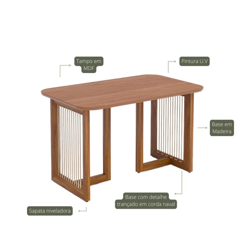 2 12 Mesa de Jantar Agnes 130x80 – Cinamomo, Madeira Tauari e Tampo MDF Chanfrado