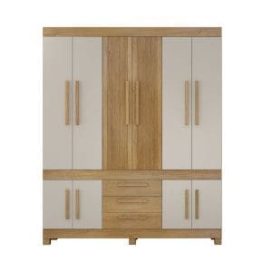 Guarda-Roupa Casal 10 Portas Zara – 3 Gavetas – 100% MDF – Cinamomo com Off White – 1,85 m – Portas Frisadas