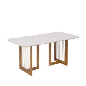 Mesa de Jantar Agnes 180x90 – Cinamomo/Off White, Madeira Tauari e Tampo MDF com Vidro Temperado