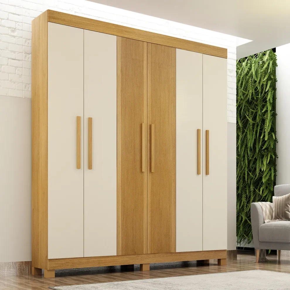 269495 1200 auto Guarda-Roupa Casal 6 Portas Coliseu – 2 Gavetas – 100% MDF – Cinamomo com Off White – 1,85 m – Portas Frisadas