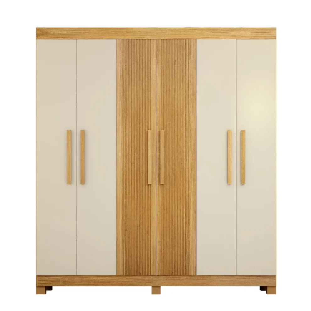 269496 1200 auto Guarda-Roupa Casal 6 Portas Coliseu – 2 Gavetas – 100% MDF – Cinamomo com Off White – 1,85 m – Portas Frisadas
