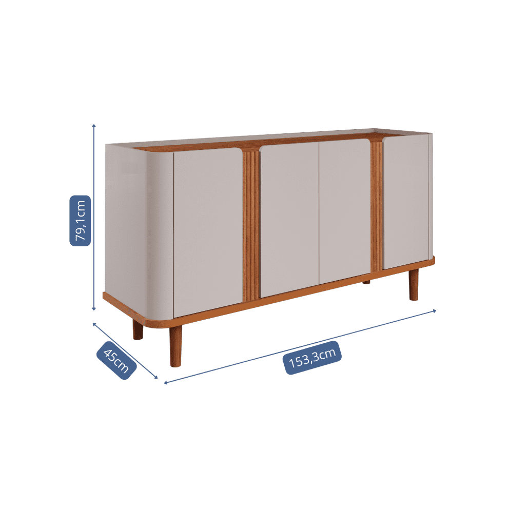 7908460012096 BUFFET EVA CINAMOM OFF WHITE MEDIDAS Buffet Charlotte 153 cm – Off White/Cinamomo – 4 Portas com Detalhe Ripado
