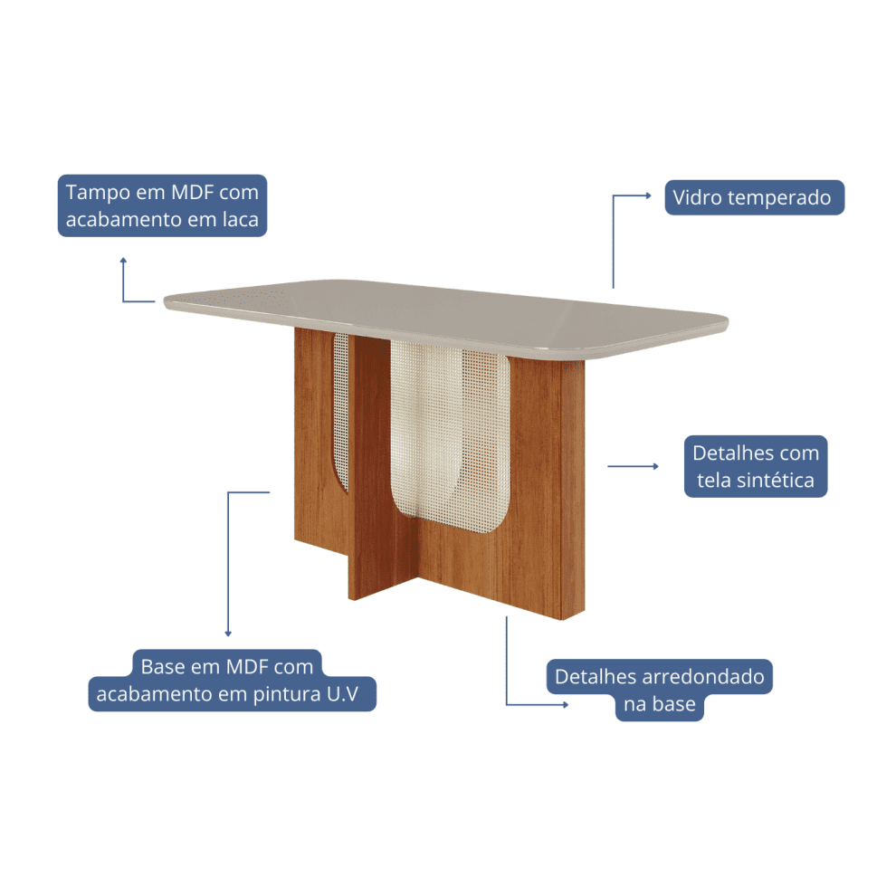7908460012331 TECNICA MESA LOUISE 160 CINAMOMO OFF WHITE Mesa de Jantar 160x80 Elloa - Off White/Cinamomo