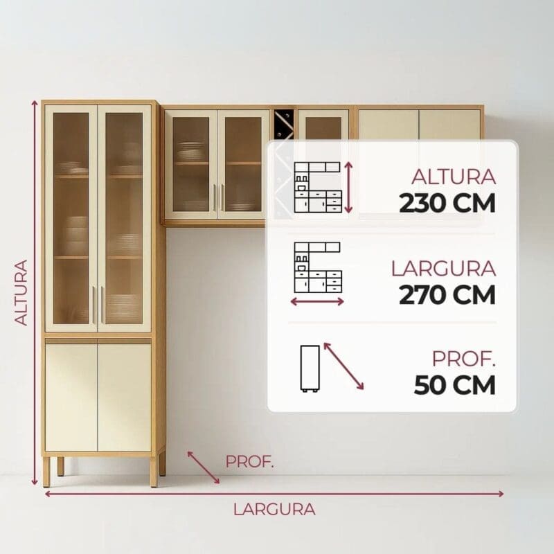 Conjunto de Cozinha Andira 3 pecas 1 Conjunto de Cozinha Andira 3 Peças 2.70m - Amendoa/Off White
