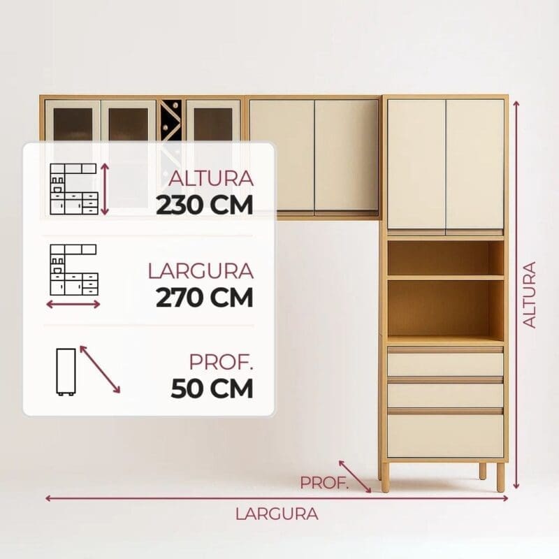 Conjunto de Cozinha Andira 3 pecas 2 Conjunto de Cozinha Andira 3 Peças 2.70m - Amendoa/Off White