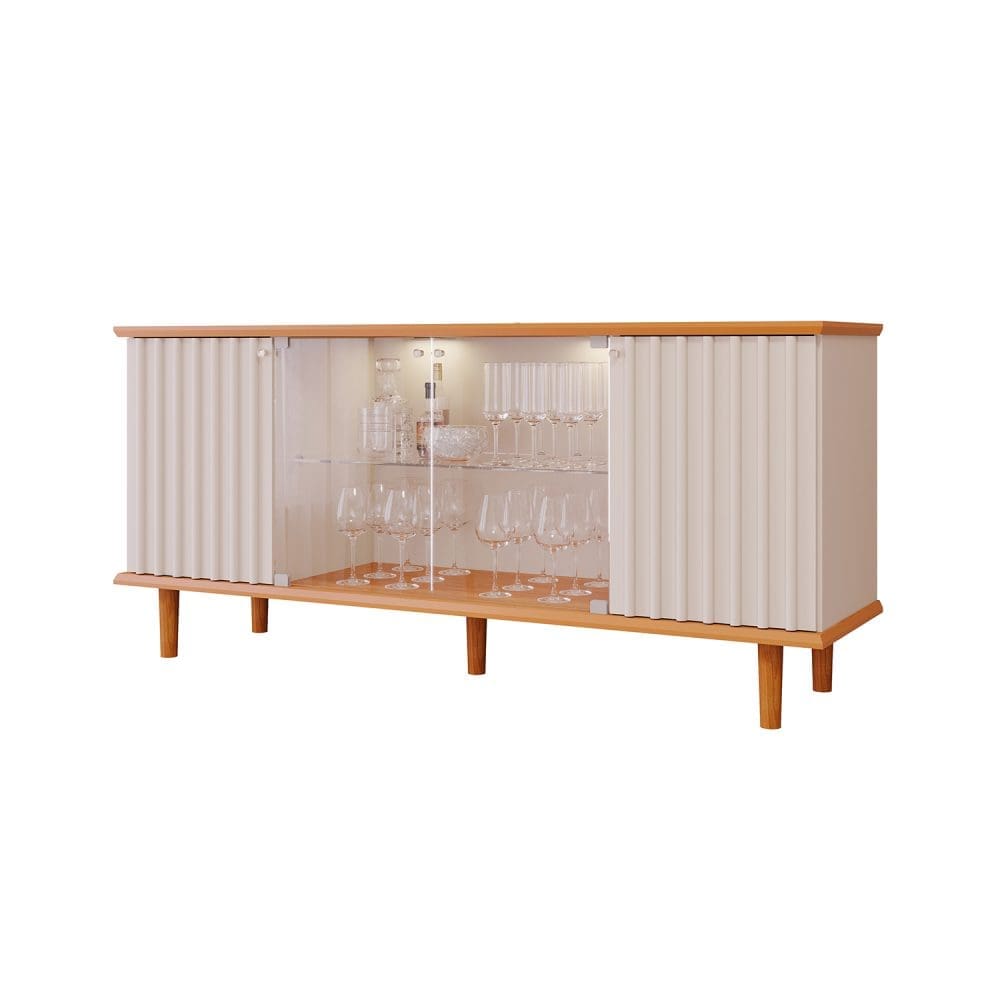 JANICE CINAMOMO Buffet Tifany com LED – 165 cm – Off White/Natural