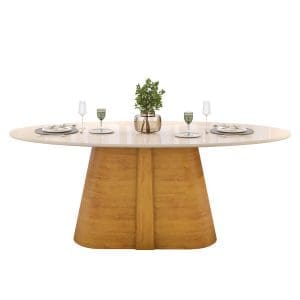 Mesa de Jantar 218x108 Celeste Orgânica – Off White/Cedro com Vidro Pintado