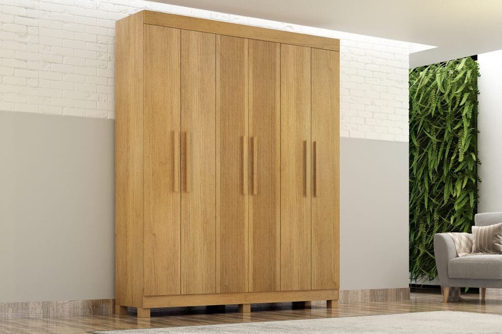 ROUPEIRO ANDORINHA CIN original 1 Guarda-Roupa Casal 6 Portas Coliseu – 2 Gavetas – 100% MDF – Cinamomo – 1,85 m – Portas Frisadas