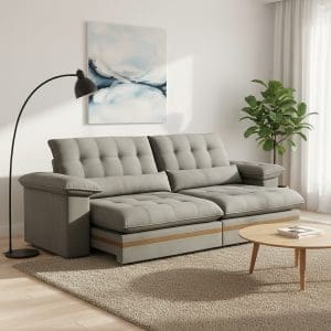 Sofá Retrátil e Reclinável Porto – 3 Lugares – Tecido Cinza – 2,50 m