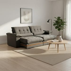 Sofá Retrátil e Reclinável Porto – Veludo Cinza Escuro – 2,90 m