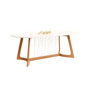 Mesa de Jantar Oval 210x100 Cecilia – Off White/Madeira Tauari com Corda Náutica