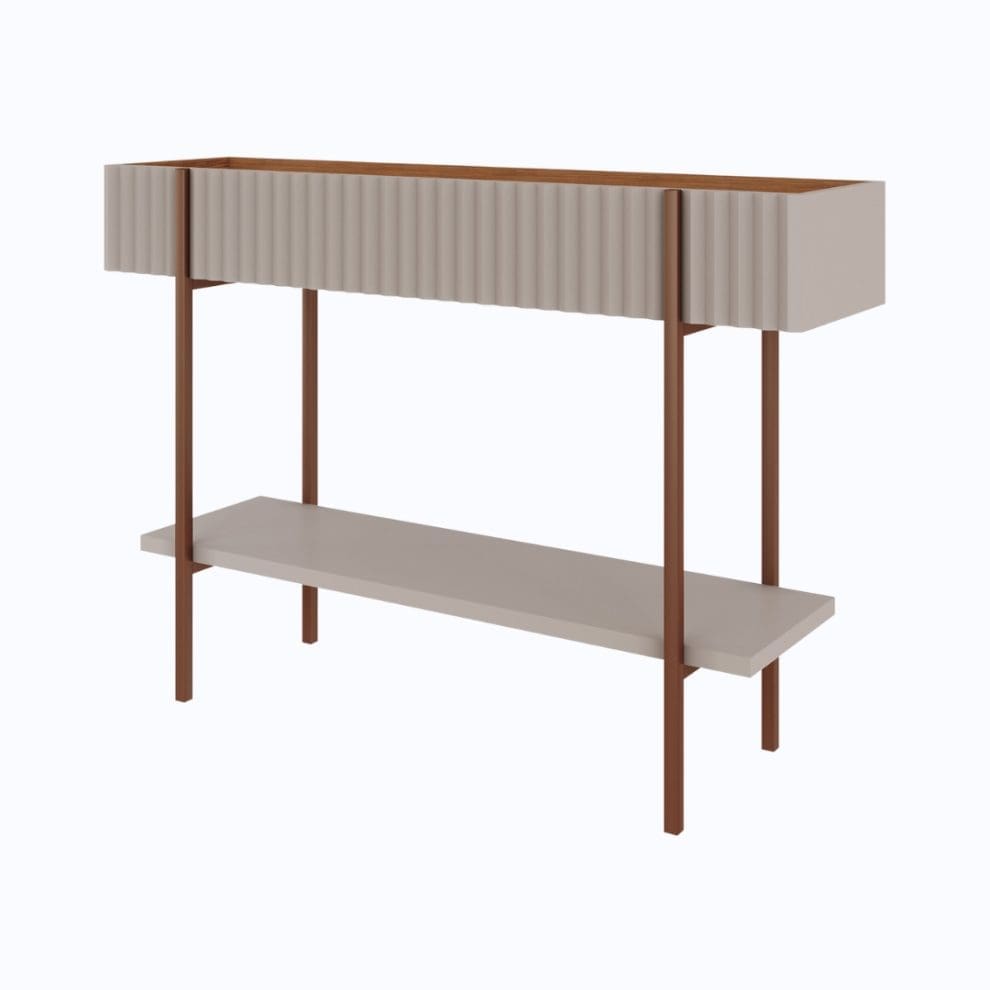 moveis 7 Aparador Elza Off White/Cinamomo – MDF com Apliques 3D e Pés em Metalon