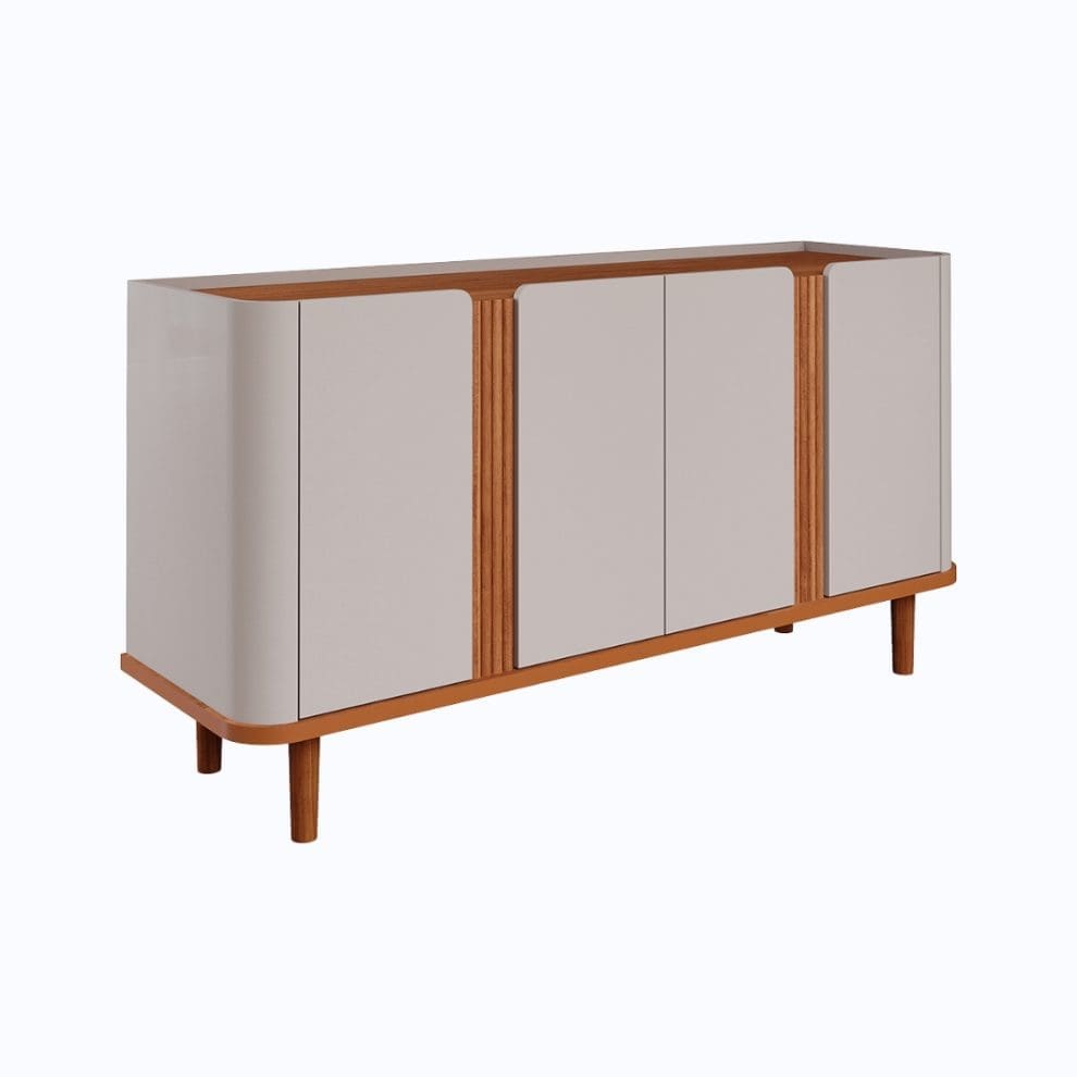 moveis 8 Buffet Charlotte 153 cm – Off White/Cinamomo – 4 Portas com Detalhe Ripado