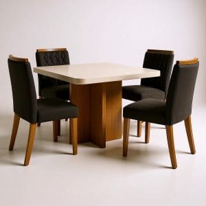 Mesa de Jantar Dallas 90x90 com 4 Cadeiras Arizona