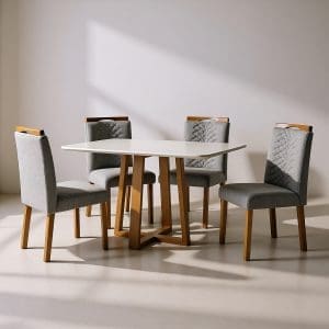 Mesa de Jantar Pedro 120x80cm com 4 Cadeiras Linho
