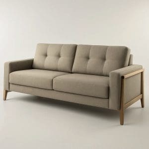 Sofá de 3 Lugares Vicenza 188 cm – Linho Bege, Espuma D33, Molas S e Pés em Madeira Maciça