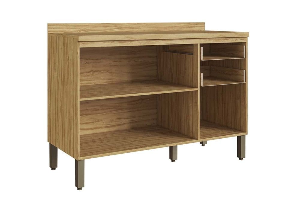 48262 291401 Balcão de Cozinha Florença 120 cm – Amêndoa/Off White, 3 Portas, 2 Gavetas e Tampo em MDF 15 mm