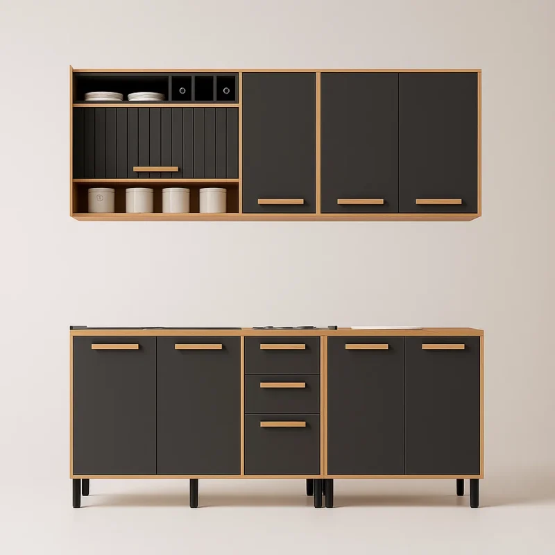 assets task 01k3151fgjfxa8c1zser8yjp5f 1755606837 img 1 Conjunto de Cozinha Júpiter 4 Peças 2.00m - Cinamomo/Grafite