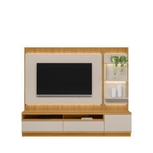 Conjunto Rack + Painel + 1 Módulo Lateral Baeza 2,38 m para TV até 70” – MDP/MDF com Painel Ripado e LED