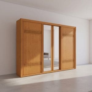 Guarda-Roupa Casal 4 Portas Mistas Petrarca (Correr e Abrir) – 100% MDF – Frisado Rubi – 2,78m – Com Espelho - Sapateira