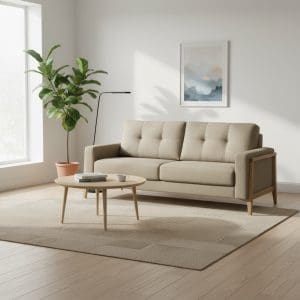 Sofá de 3 Lugares Vicenza 188 cm – Linho Bege, Espuma D33, Molas S e Pés em Madeira Maciça