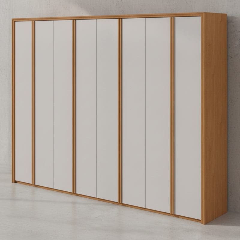 generated image 1757079800661 Guarda-Roupa Casal 8 Portas Logan – 6 Gavetas – 100% MDF – Amêndoa Clean com Off White – 2,70 m – Calceiro – Cabideiro