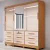 Guarda-Roupa Casal Athenas – 3 Portas de Correr – 9 Gavetas – Nature com Off White– 1,80 m – Com Espelho