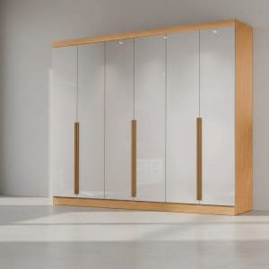 Guarda-Roupa Casal Alvorada – 6 Portas – 6 Gavetas – 100% MDF – Nature com Off White – 2,70 m