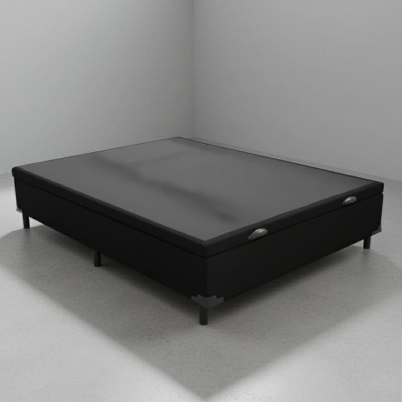 1 Box Baú Prime Casal Linhão Preto - 1.38m - Baú Blindado com 0.42m de Altura