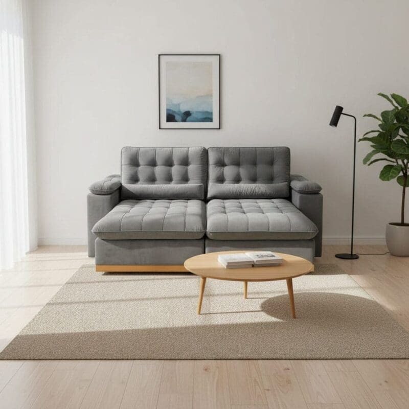 generated image 1762263611933 Sofá Retrátil e Reclinável Coliseu - 2.50m - Molas Ensacadas e Espuma Soft28 - Cinza