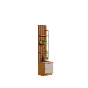 Módulo Lateral Catalunha – 1 Porta com Puxador em Couro – 3 Prateleiras – 198 cm – Carvalho/Off White