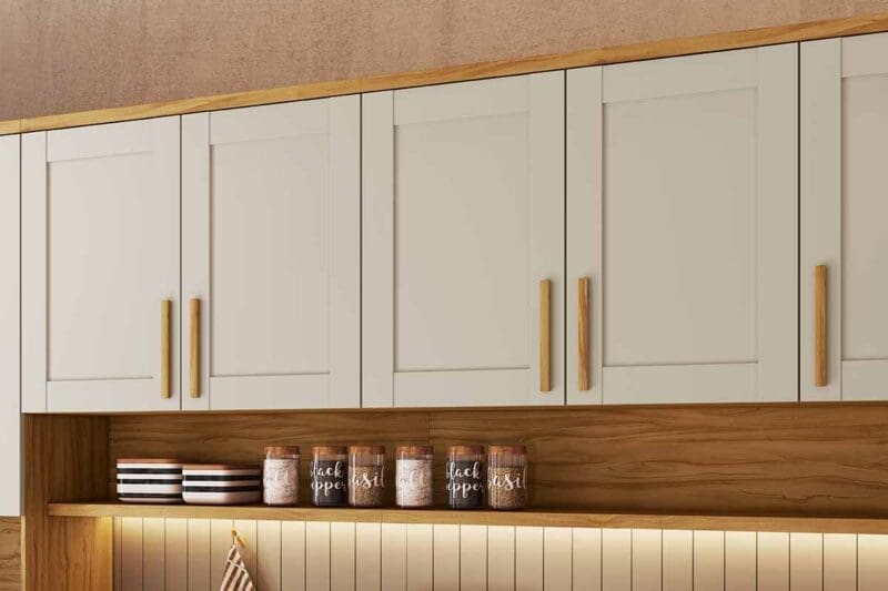 49473 303188 cozinha completa riesling 4 pecas 2aereos 1balcao 1paneleir Cozinha Completa Florença 4 Peças - Amêndoa/Off White